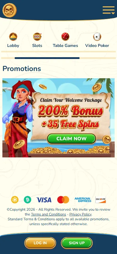 Captain Jack Casino promotions screen on a mobile device