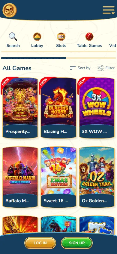 Captain Jack Casino games screen on a mobile device